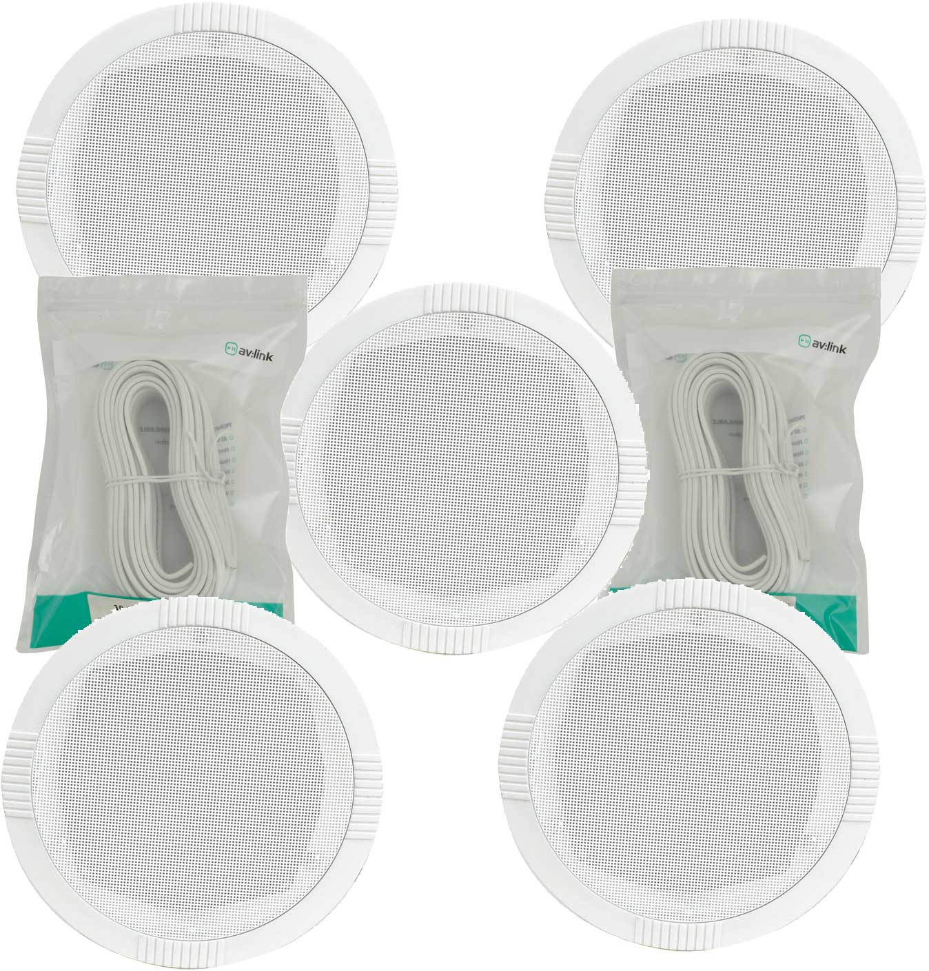 5x in Ceiling Wall Surround Sound Speakers &Cables 100.031B