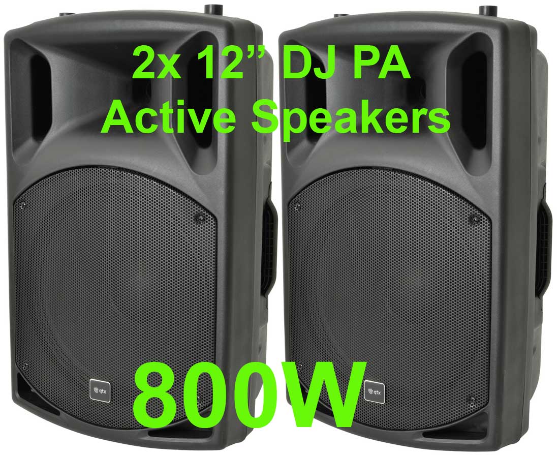 Pair DJ 12 Inch ABS Active PA Speakers Disco Party Sound System 800W