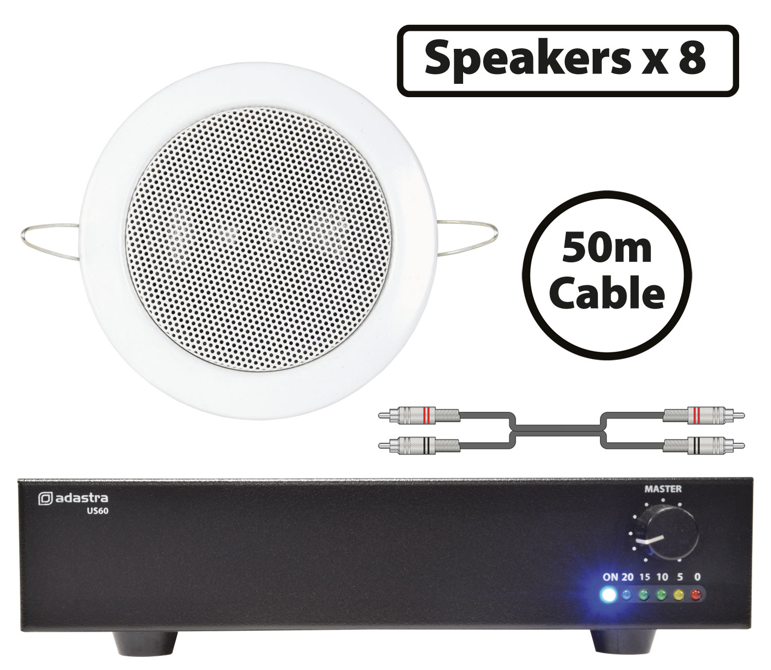8x 3inch 100V line Ceiling Speakers and Amplifier Trade Package
