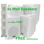 4x White Stereo 8in Wall Bookshelf Speakers and Cables, bc8-W 100.910uk B2