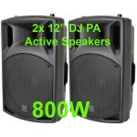 Pair DJ 12 Inch ABS Active PA Speakers Disco Party Sound System 800W