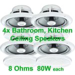 Ceiling Speakers 4x White 5 Inch 80w for Bathroom , 03-b402a