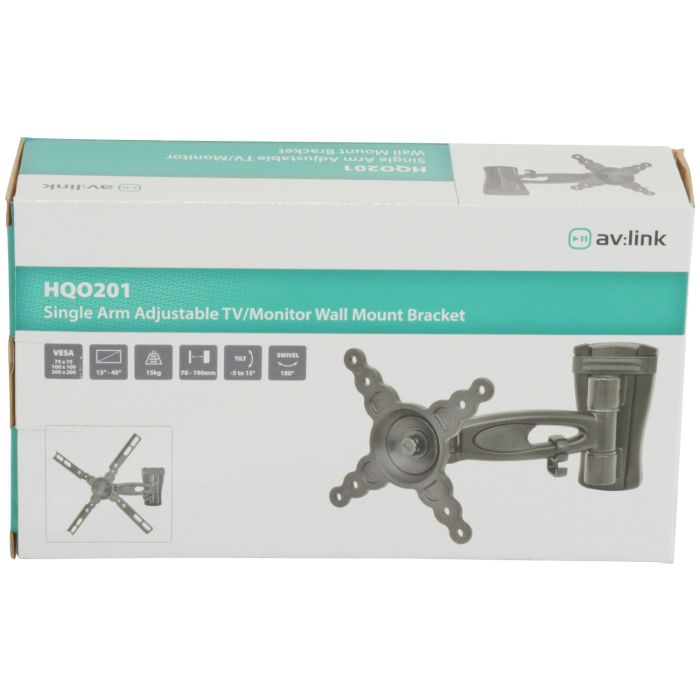 Avlink Hqo201, Compact Full Motion Single Arm, TV monitor Wall Bracket 13" To 40"