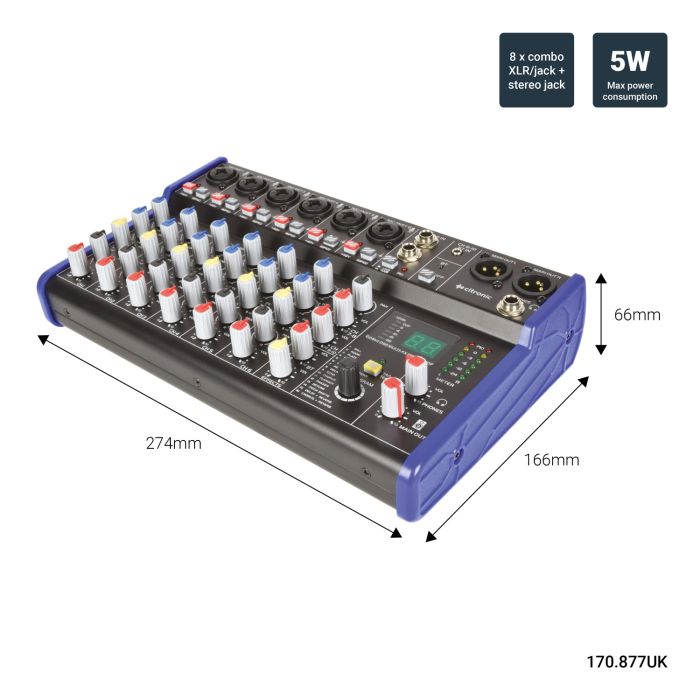 Citronic Csd-8 Compact Mixer With Bt Receiver + Dsp Effects