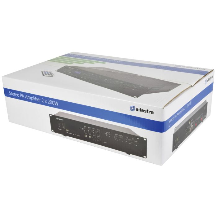 Adastra A2 Stereo PA Amplifier, 2x200W With FM, Bluetooth, 953.402UK