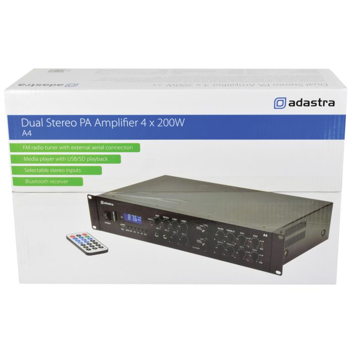 Adastra A4 4 Channel Stereo PA Amplifier, 4x 200W, with Bluetooth