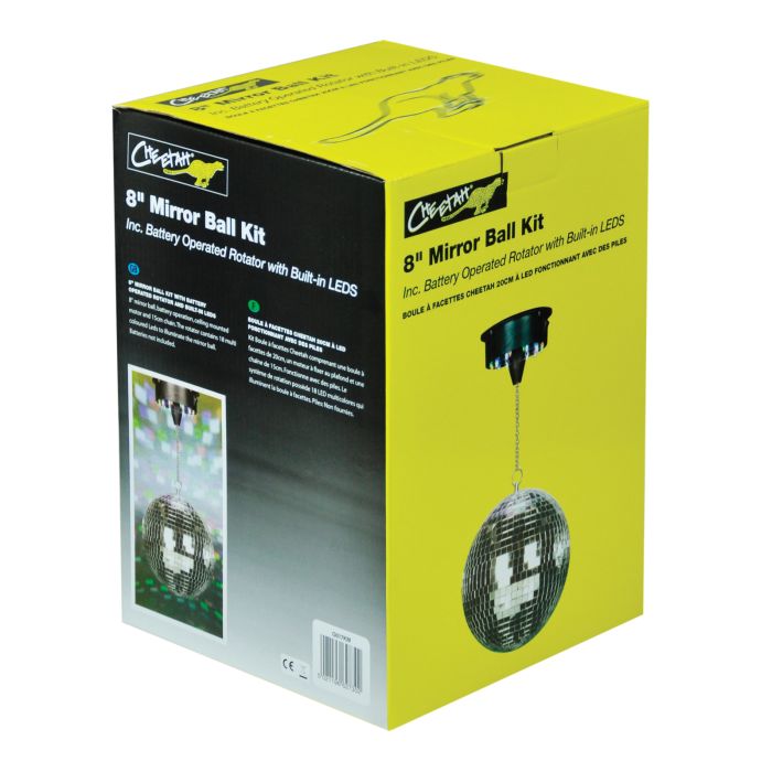 Cheetah 8 Inch Mirror Ball Kit, Built in LED lights