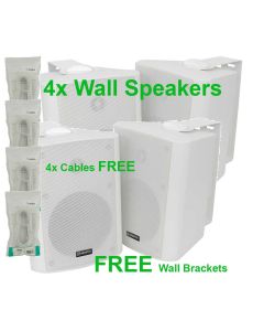 4x White Stereo 8in Wall Bookshelf Speakers and Cables, bc8-W 100.910uk B2