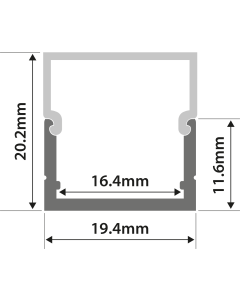 Lyyt Al2-b2020 Aluminium Led Tape Profile Box Section 2m