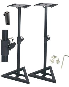 2x Monitor Speaker Stands Adjustable DJ Studio Monitor Stands Black Steel