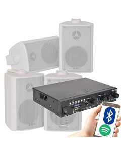 Music Package 4x White Wall Speakers, Bluetooth Amplifier,Cable