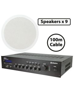 9x Commercial 100V Line Ceiling Speaker Amplifier Package