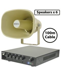 6x 100V Horn Speaker, Amplifier PA Paging Showroom Factory Kit