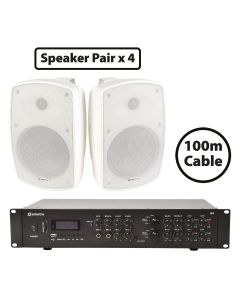 8x White Wall Speaker, Amplifier Kit for Background Music Paging