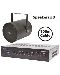 3x Black Projector Speakers, Amplifier Kit for Background Music Paging