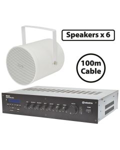 6x White Projector Speakers, Amplifier Kit for Background Music Paging