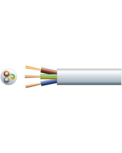 Mercury 3 Core Round Mains Pvc 3 X 48/0.2mm 15a 8.7mm Dia White 100m