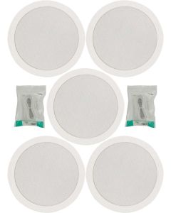 5x Ceiling Speakers White 6.5" Quick Fit 2 Way 100W 8ohm/100v + Cables 952.153 B