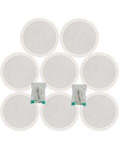 8x Ceiling Speakers White 6.5" Quick Fit 2 Way 100W 8ohm/100v + Cable 952.153 B