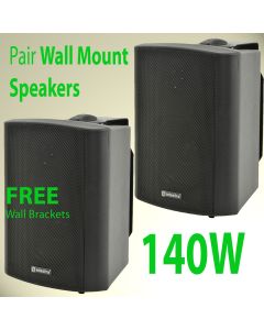 2x Black Wall Mount Pa Speakers for 100v Line Background Music Systems 140w