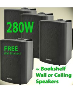 4x Black Wall Mount Speakers PA 100v Line Background Music System 280W