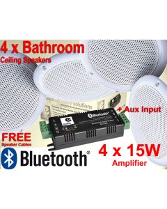60w Bathroom Amplifier, Wireless Bluetooth, 4x White Ceiling Speakers. b428bl B1