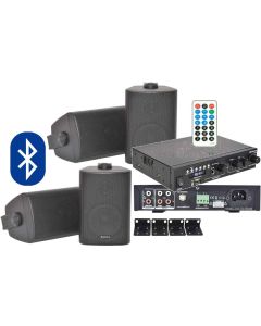 Wireless Bluetooth Sound System: Bar Restaurant Pub Amplifier & 4x 3" Wall Speakers package