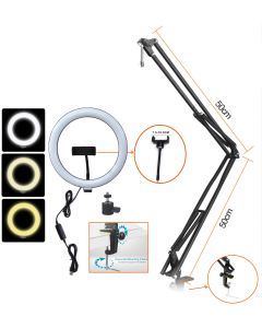ED 360deg Selfie Ring Light with Boom Arm and Mounting Clamp