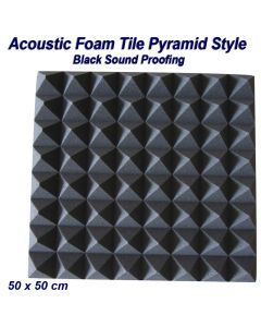 Acoustic Foam Tile Pyramid Style Black Sound Proofing 50 x 50cm
