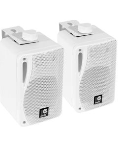 Outdoor Stereo Speakers Weather Resistant Pair White Wall Mounted Loudspeakers 