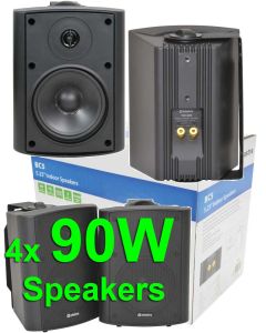 4x 2-Way Black 90w Background Speakers With Mounting Brackets 100.905