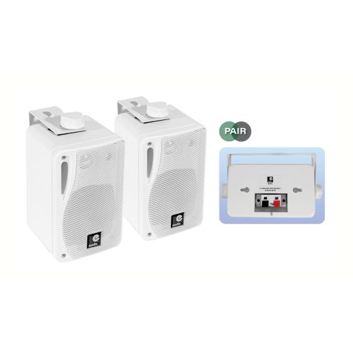 Pair 3" 3-Way Wall Speakers and Brackets Background PA Music Home HiFi 80w White