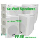 4x White Stereo 8in Wall Bookshelf Speakers and Cables, bc8-W 100.910uk B2