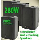 4x Black Wall Mount Speakers PA 100v Line Background Music System 280W