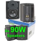 4x 2-Way Black 90w Background Speakers With Mounting Brackets 100.905