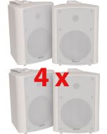 4x White Stereo Background Corner Speakers