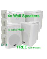 4x White Stereo 8in Wall Bookshelf Speakers and Cables, bc8-W 100.910uk B2
