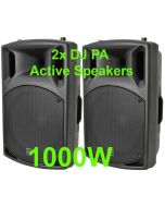 2x DJ 15" Inch ABS Active PA Speakers Disco Party Sound System 1000W
