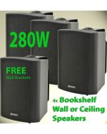 4x Black Wall Mount Speakers PA 100v Line Background Music System 280W