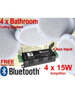 60w Bathroom Amplifier, Wireless Bluetooth, 4x White Ceiling Speakers. b428bl B1