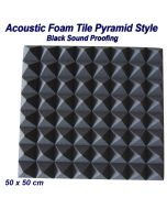 Acoustic Foam Tile Pyramid Style Black Sound Proofing 50 x 50cm