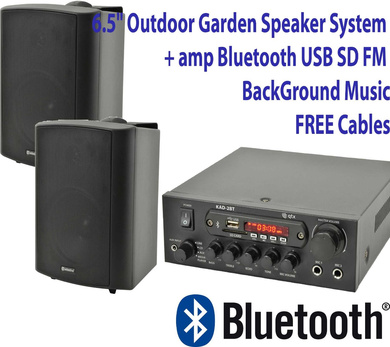 6.5" Outdoor Garden Speaker System, Bluetooth Amp,Speakers 103.122