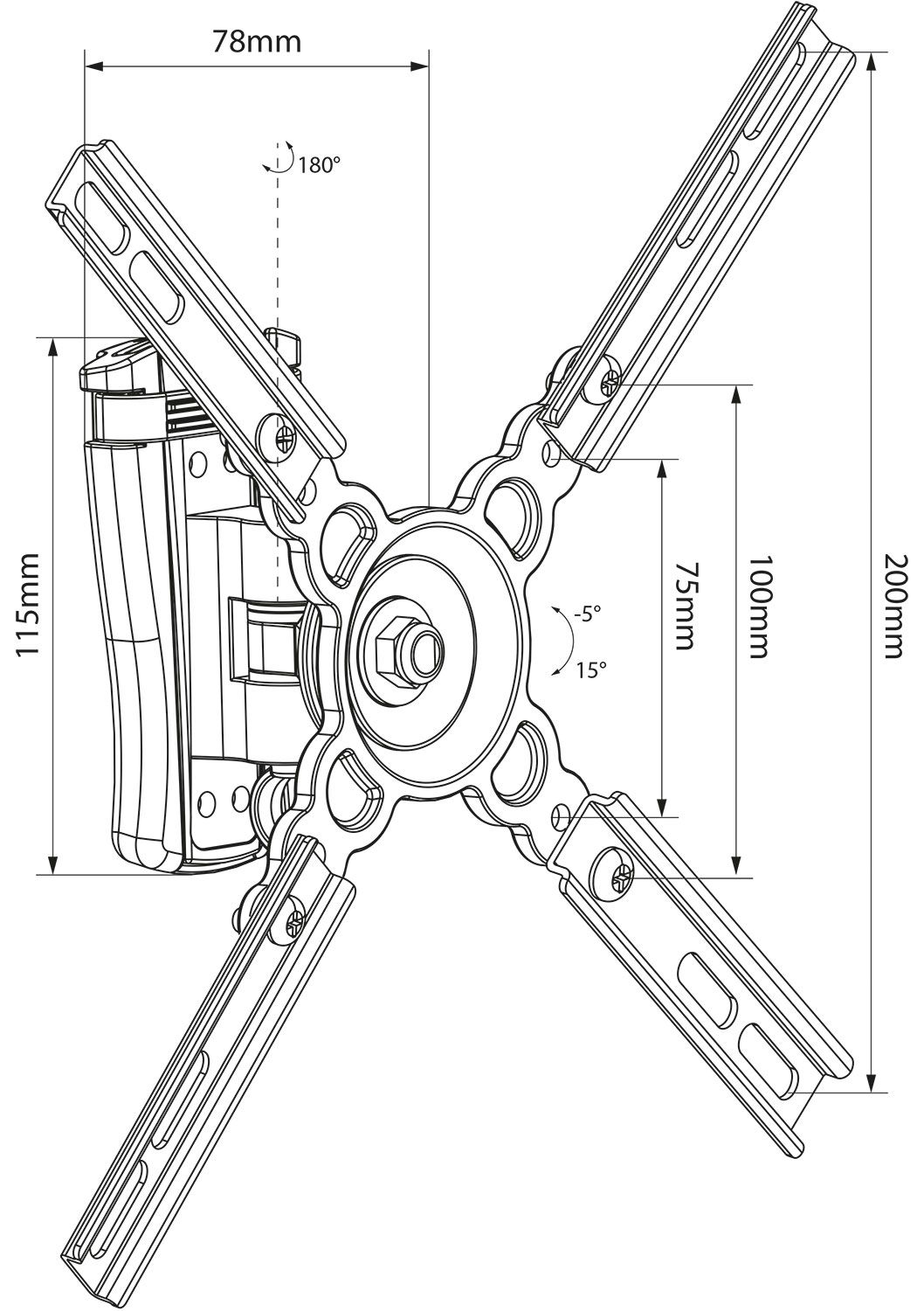 Avlink Hqs201 Compact Full Motion Tv/monitor Wall Bracket Vesa 200x200 13" To 40"