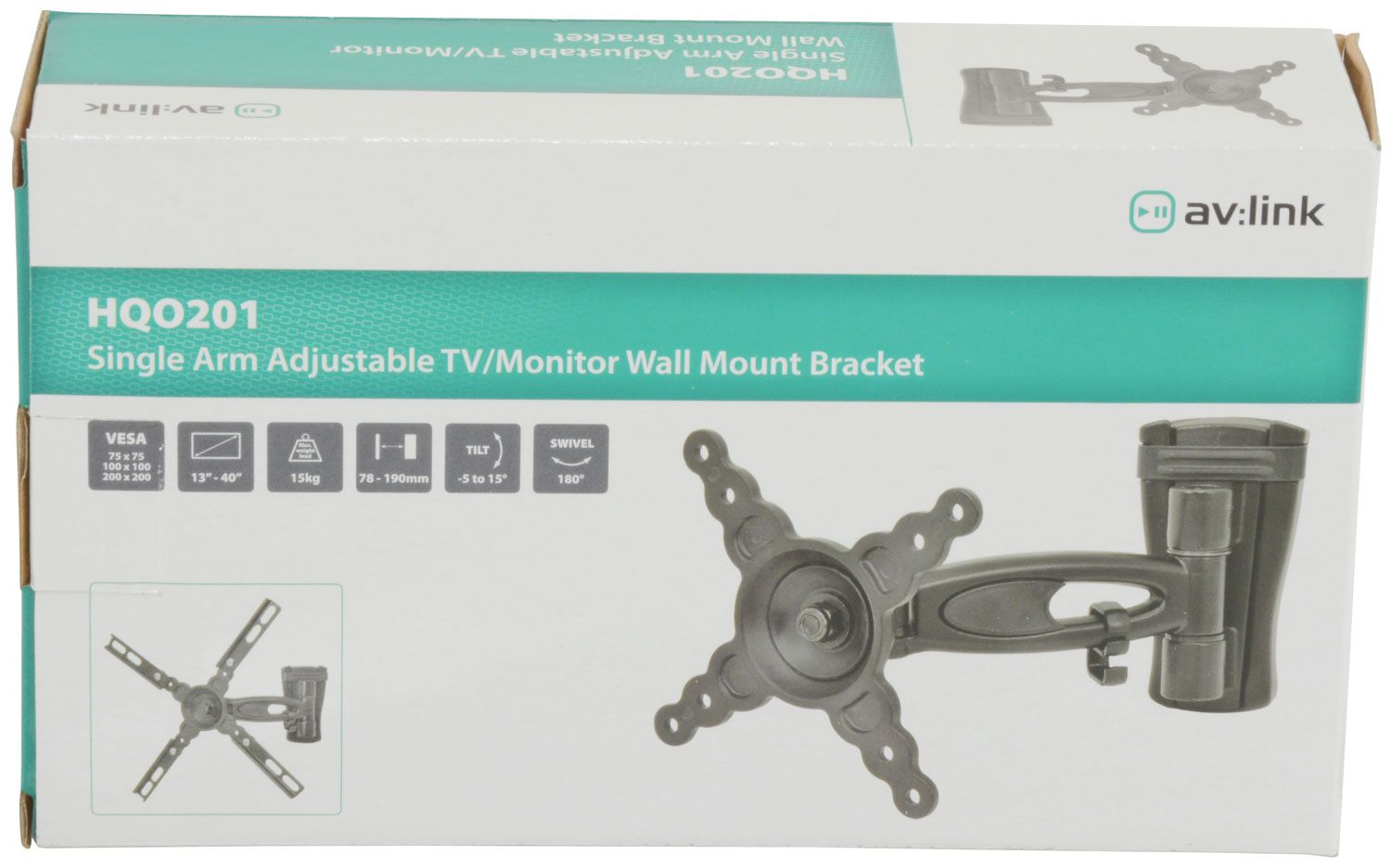 Avlink Hqo201, Compact Full Motion Single Arm, TV monitor Wall Bracket 13" To 40"