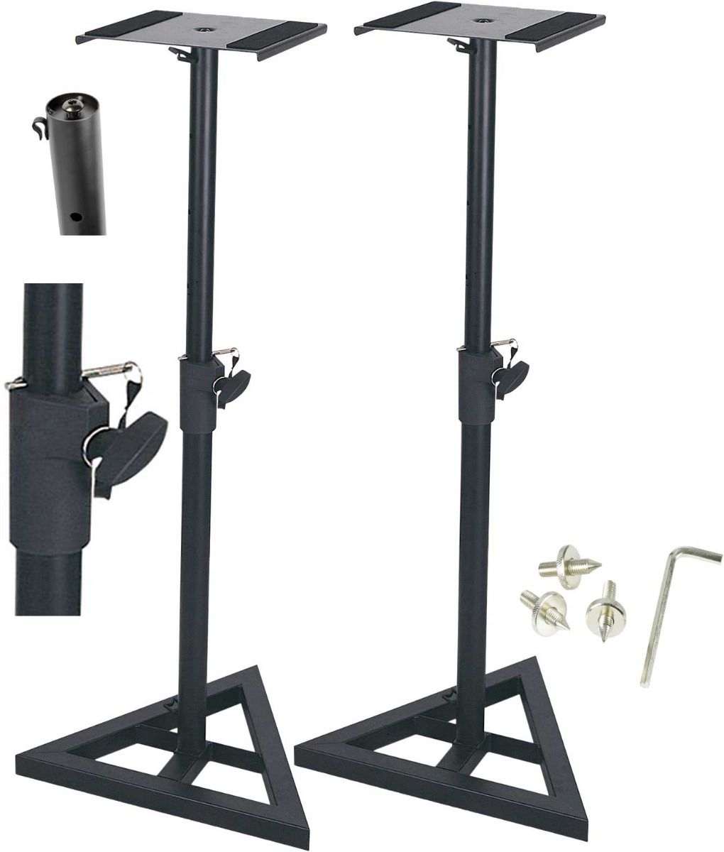 2x Monitor Speaker Stands Adjustable DJ Studio Monitor Stands Black Steel