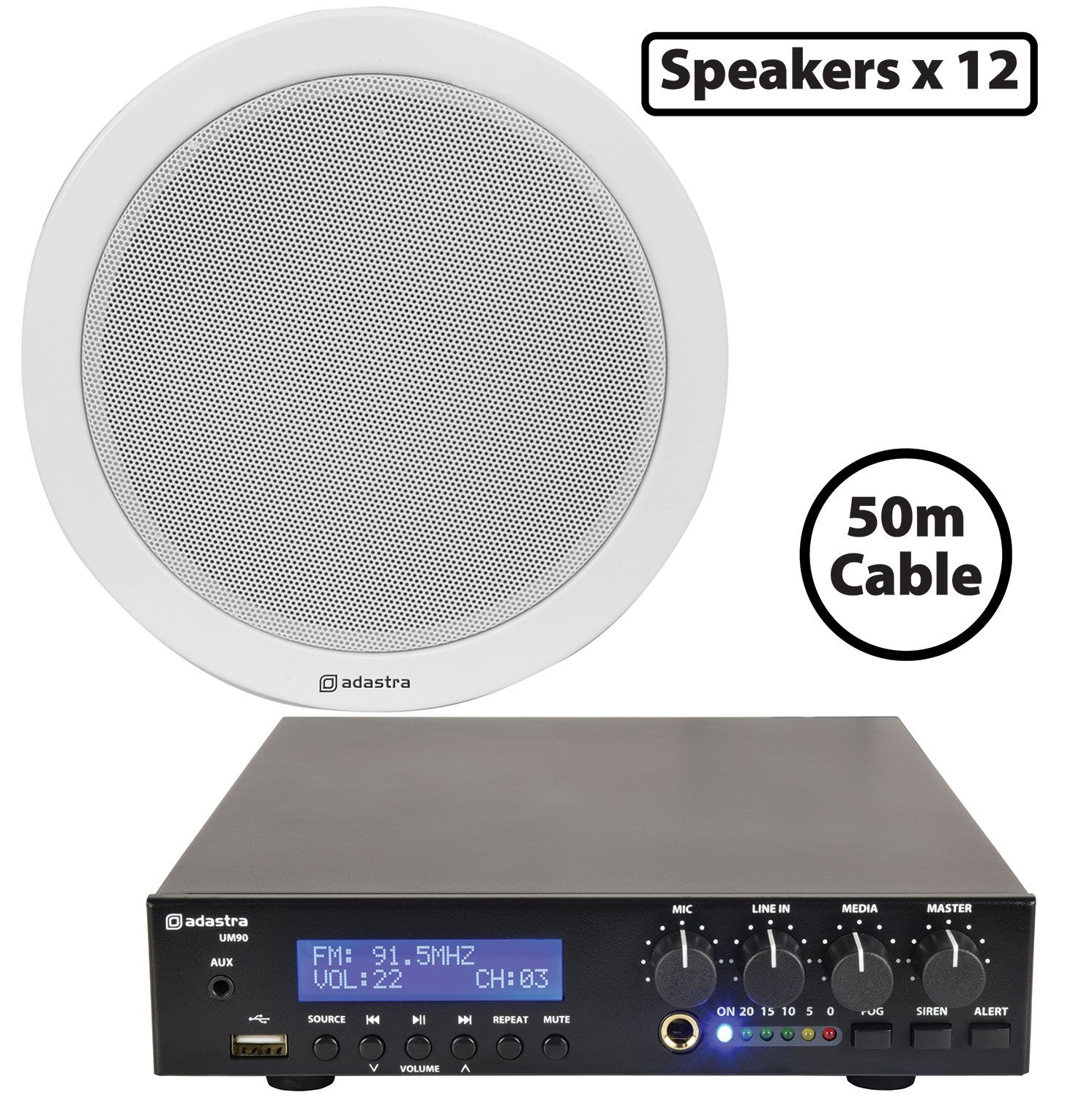 Adastra 12 X Ceiling Speakers With 90w Bluetooth Mixer Amplifier