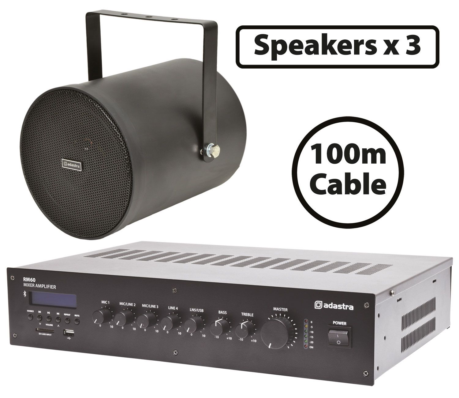 3x Black Projector Speakers, Amplifier Kit for Background Music Paging