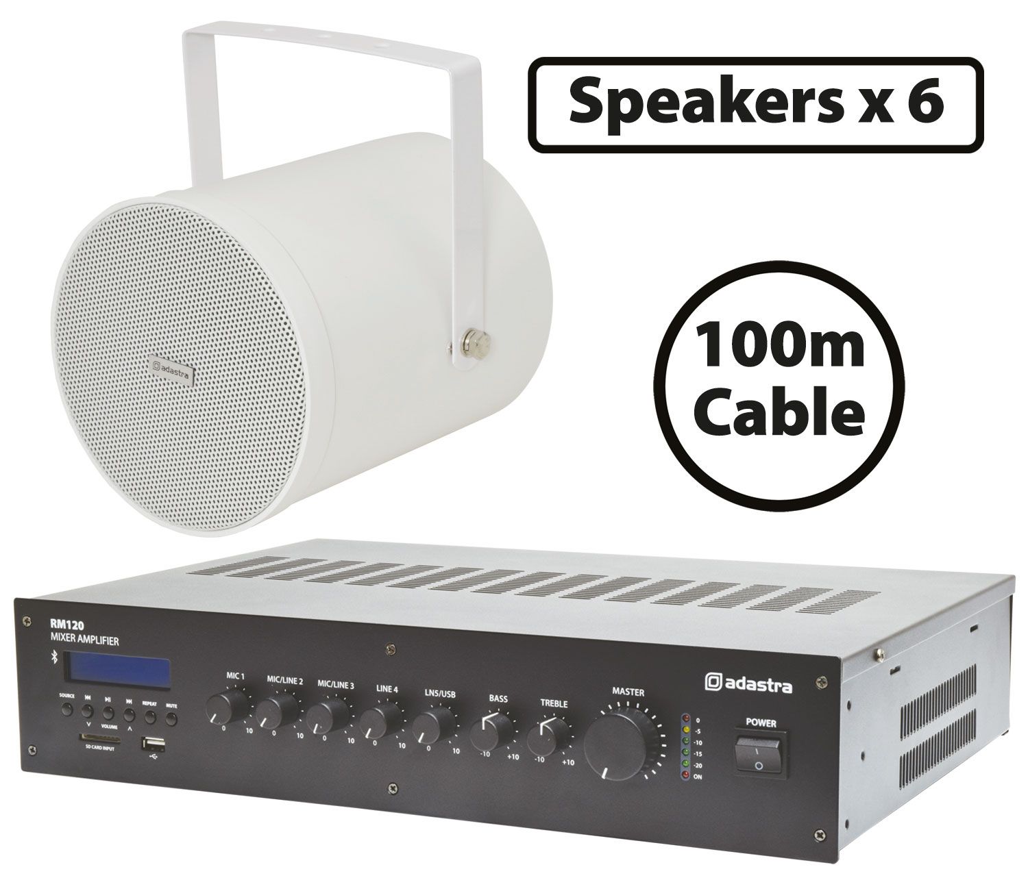 6x White Projector Speakers, Amplifier Kit for Background Music Paging