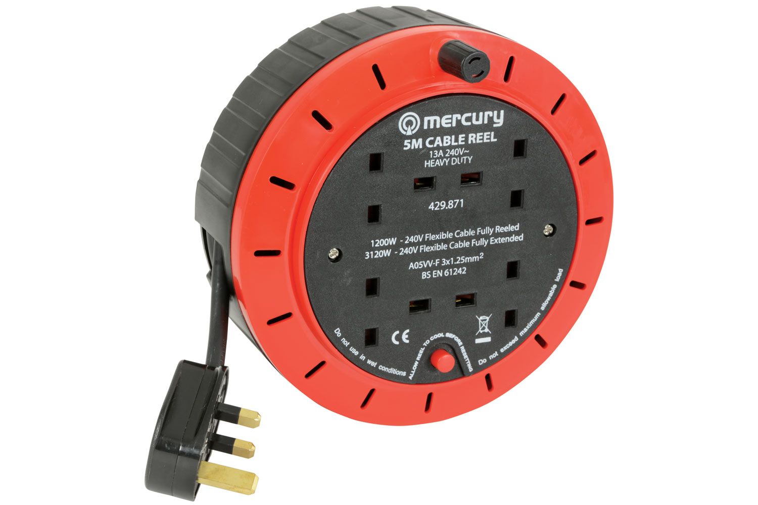 Mercury 4-gang Extension Reel With Thermal Cut-out 5m