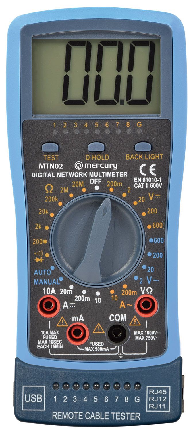 Mercury Mtn02 Professional Digital Multimeter With Network And Usb Cable Tester